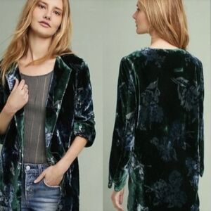 Anthropologie Eva Franco Green Velvet Bloom Car Coat
